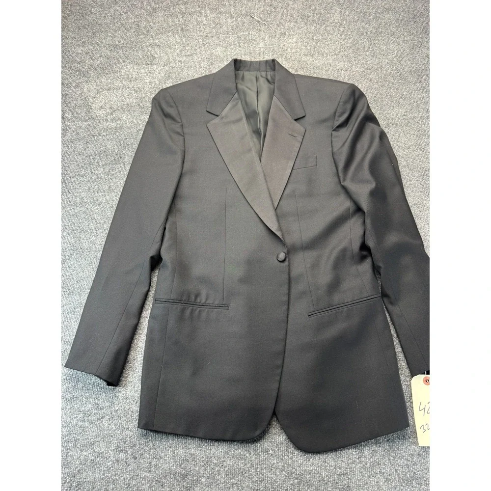 High Society Vintage Men's 2pc Tuxedo Black 42L Pleated Pants 32x31 Formal